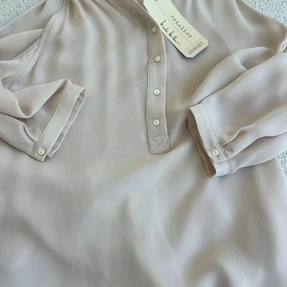 Women’s Nicole Miller Artelier 100% Silk Cold Shoulder Cutout Button Down Blouse - Picture 8 of 10
